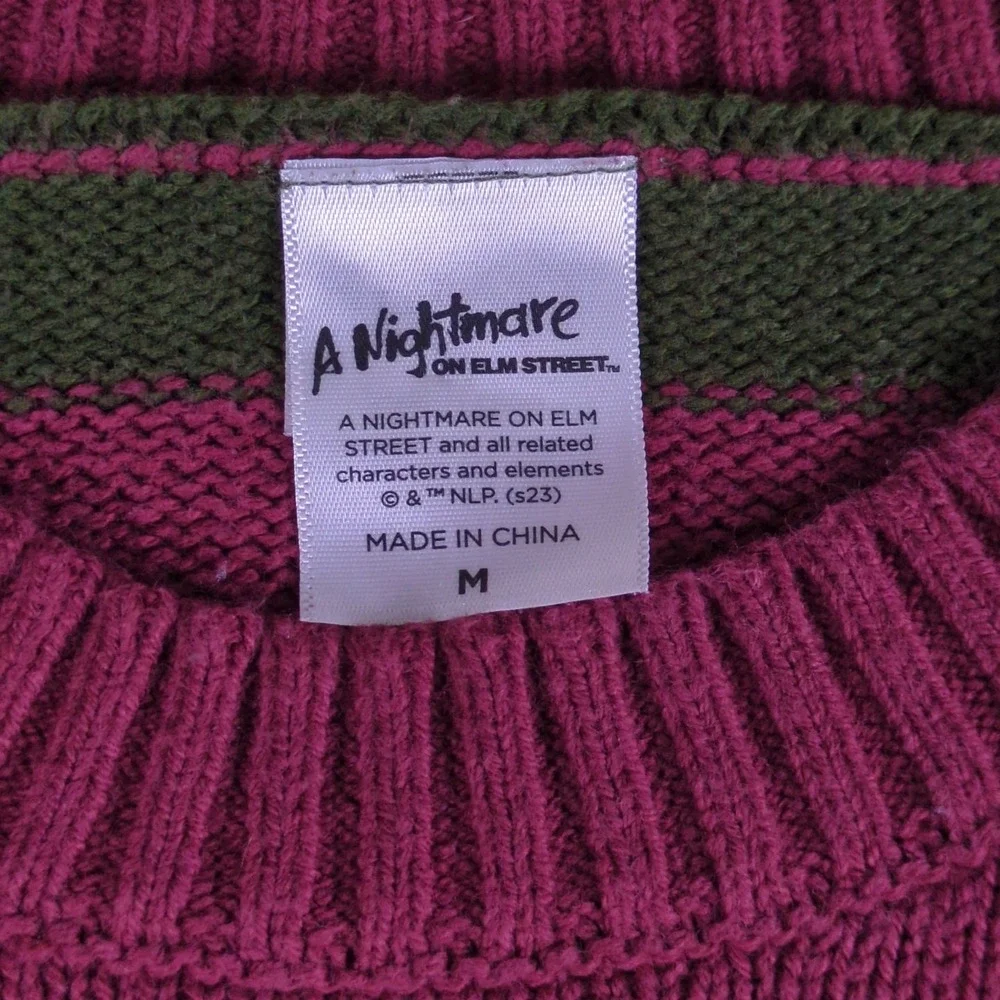 A Nightmare on Elm Street Sweater Mens Medium Red Green Stripe Pullover Crewneck
